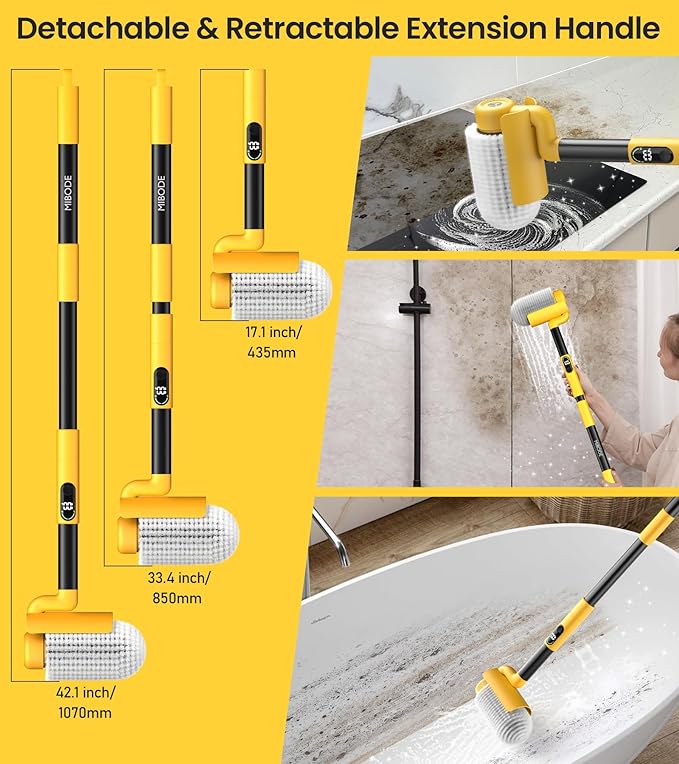 Electric Spin Scrubber, Cordless Cleaning Brush Scrubber for Home, 600RPM & 2.5H Runtime with Universal Brush Head, Bathroom Scrubber with Dual Speeds for Bathroom Shower Bathtub Glass Car