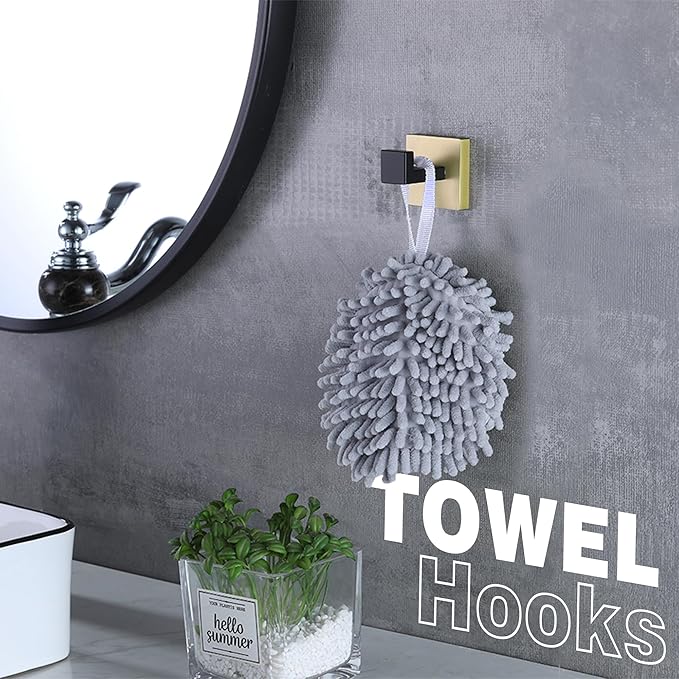 LANC 2-Pack Towel Hooks for Bathroom Hooks, Black and Gold Square Robe Hooks,Clothes Hooks,Wall Hooks Kitchen Household Hotel Coat Hooks Heavy Duty SUS304 Stainless Steel,A8805GK-P2