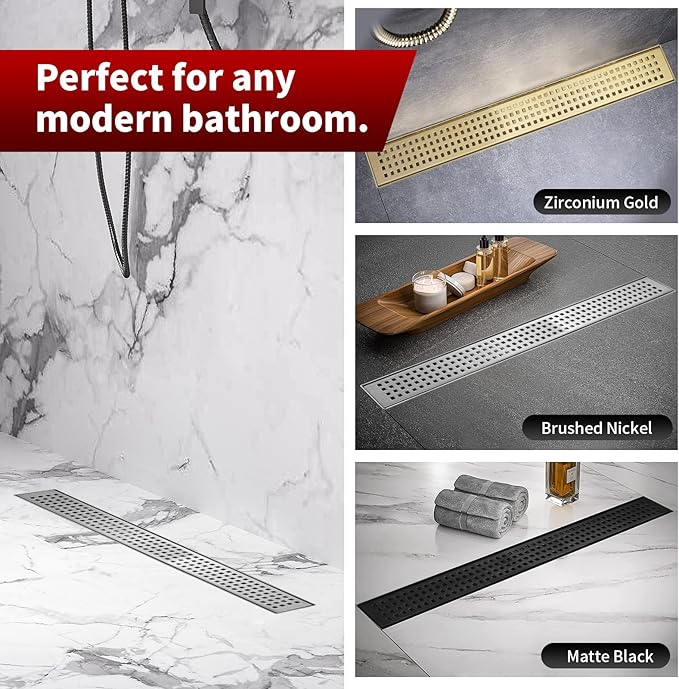 Sharp-tec 24 inch Linear Shower Drain, Brushed Rectangular Floor Drain, V-Shape Design Drain Channel, 304 Stainless Steel, cUPC Certificated for Bathroom Shower (Drain Base is Not Included)