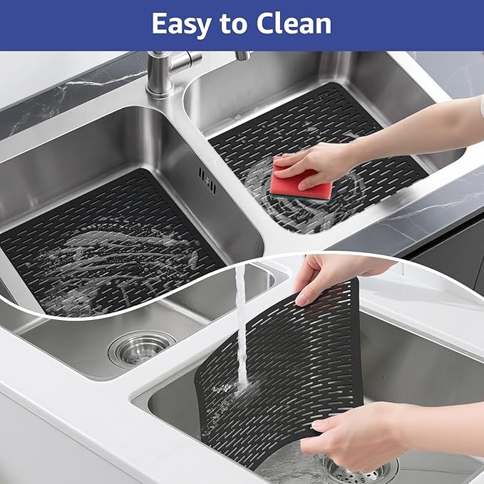 Yolife 2 Pack Kitchen Sink Mats,15.8inch x 12inch PVC Sink Protector Mat for Stainless Steel, Sink Drainer Mat Dish Drying Mat Protector Prevents Scratches,Dishes and Glassware