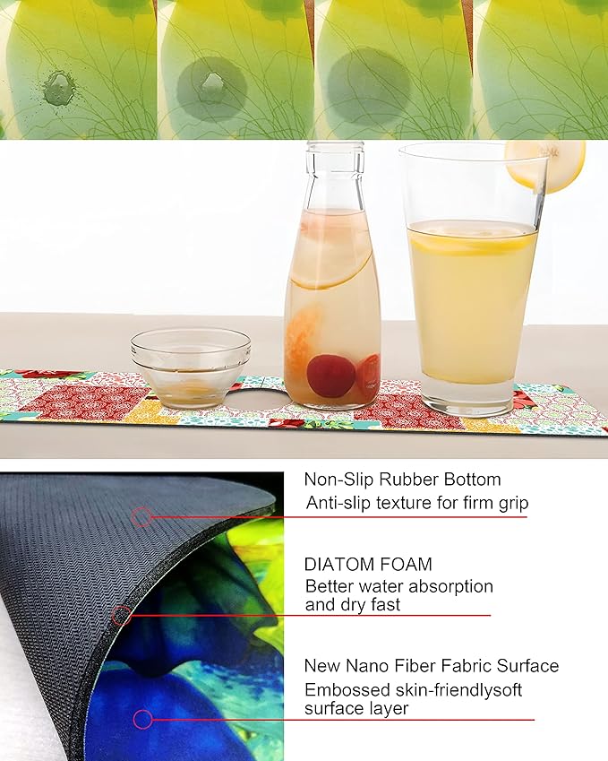 Kitchen Sink Splash Guard Faucet Mat Super Absorbent Fast Drying Mat Sink Gadgets Splash Guard Behind Faucet Drip Catcher for Kitchen (Boho Trellis, 23.5x5.5in)