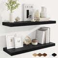 Fun Memories Floating Shelves for Wall, 30 Inch Rustic Wood Wall Mounted Shelves for Bathroom, Bedroom, Kitchen, Living Room, Deep Floating Shelves for Storage & Home Decor (Black, Set of 2)