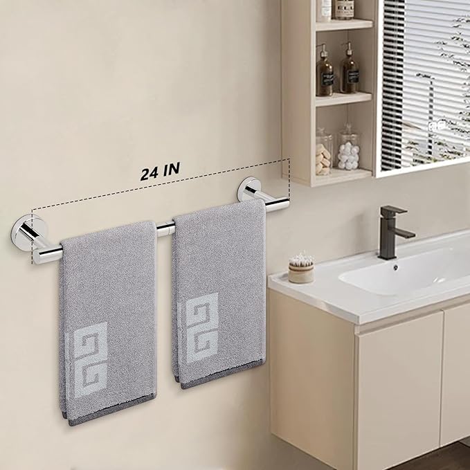 NearMoon Bathroom Towel Bar, Bath Accessories Thicken Stainless Steel Shower Towel Rack for Bathroom, Towel Holder Wall Mounted (1 Pack, Chrome Finish, 24 Inch)