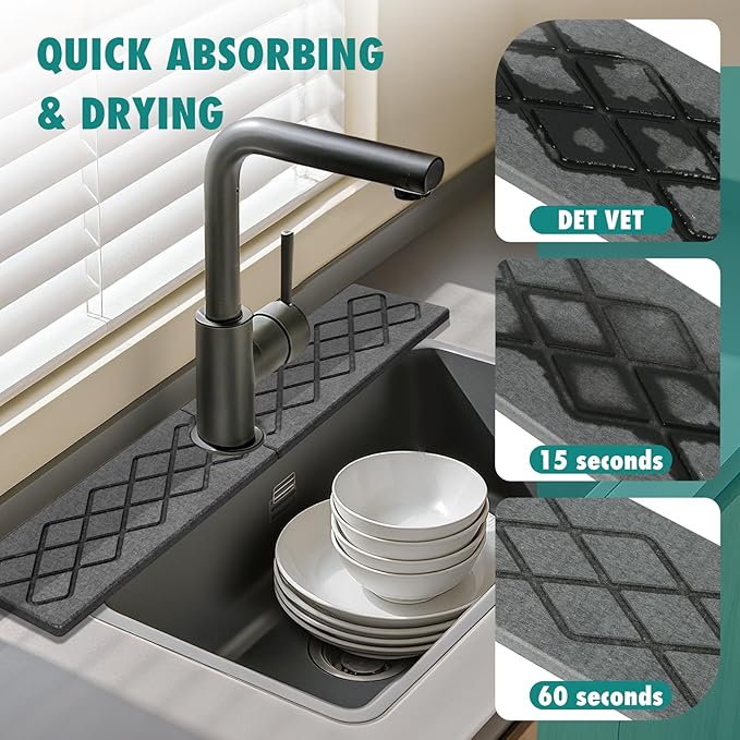 23.6 Inch Stone Faucet Mat for Kitchen Sink, Diatomite Absorbent Fast Drying Stone Sink Tray, Faucet Splash Guard Prevents Moisture for Kitchen Bathroom Countertop