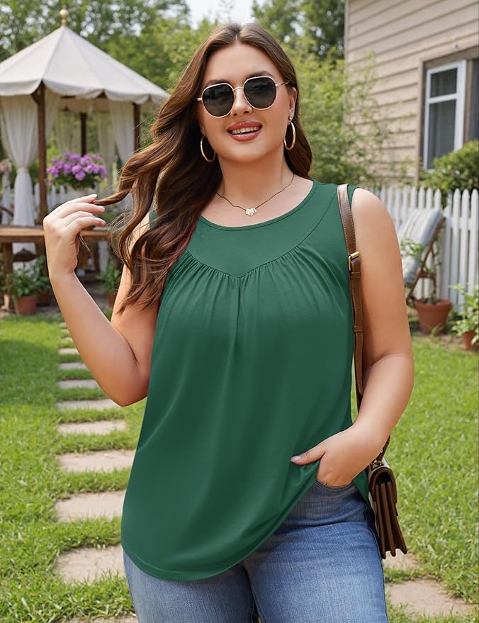 AKEWEI Womens Plus Size Tank Tops Ladies Sleeveless Summer Pleated Tops Oversized Flowy Tunics XL-5XL