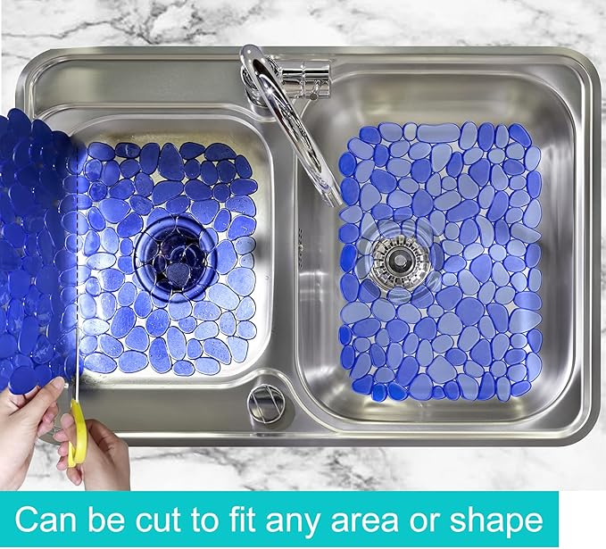 Coopay Kitchen Sink Mat Pebble Protect Mat PVC Eco-friendly Adjustable Stainless steel/ Porcelain Dish Drying Pad Protector for Bottom of Kitchen Sink, 15.8 x 11.8 inches (2 Pack, Blue)