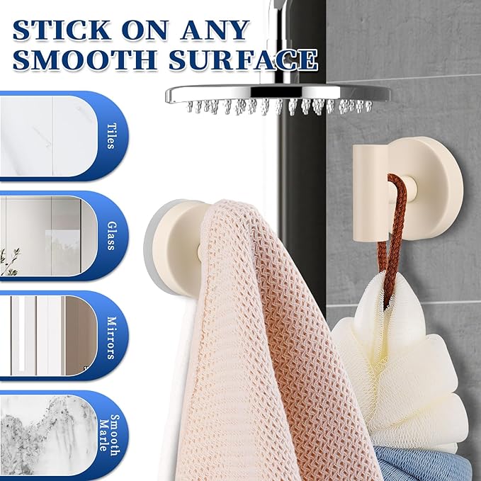 Heavy Duty Reusable Suction Cup Hooks for Shower - No Drill Bathroom/Glass/Mirror/Tiles & Metal Surfaces,and Smooth Non-Porous Surfaces for Towels, Robes, Loofahs (2, Milk White)
