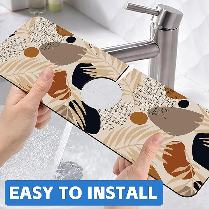 Boho Tropical Leaves Kitchen Sink Splash Guard Mat Absorbent Fast Drying Mat Faucet Draining Mat Sink Splash Guard Behind Faucet Drip Catcher for Kitchen Bathroom 5.5"×15"
