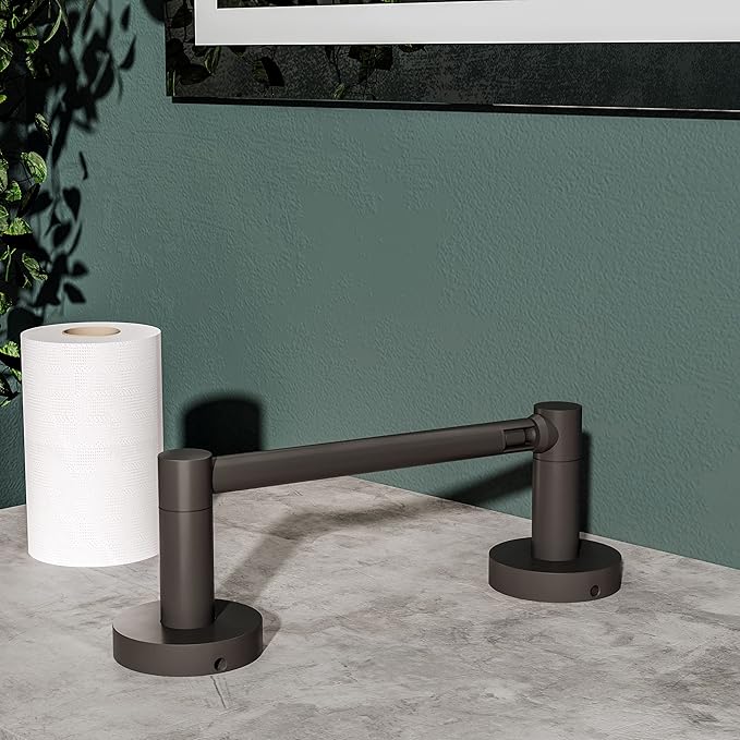Matte Black Toilet Paper Holder Bathroom Double Post Pivoting Tissue Roll Holder Stainless Steel and Zinc Alloy Wall Mount Detachable 1pc