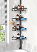 ZUNTO Shower Caddy Corner for Bathroom, Tension Pole, Adjustable 25in-114in Floor to Ceiling, Standing Shower Tension Rod Organizer with Hooks, 4 Tier Storage Shelves, Matte Black