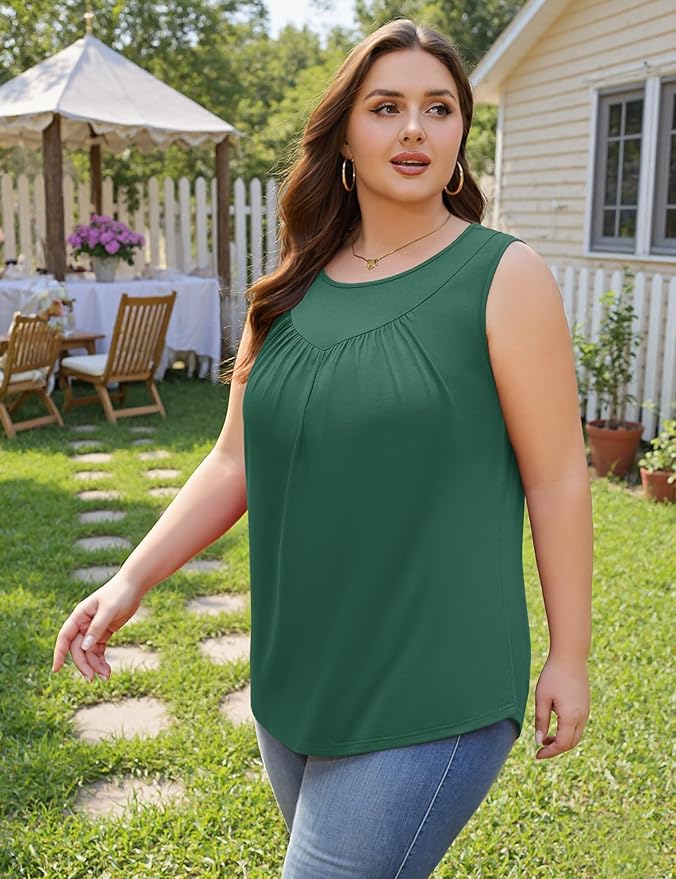AKEWEI Womens Plus Size Tank Tops Ladies Sleeveless Summer Pleated Tops Oversized Flowy Tunics XL-5XL