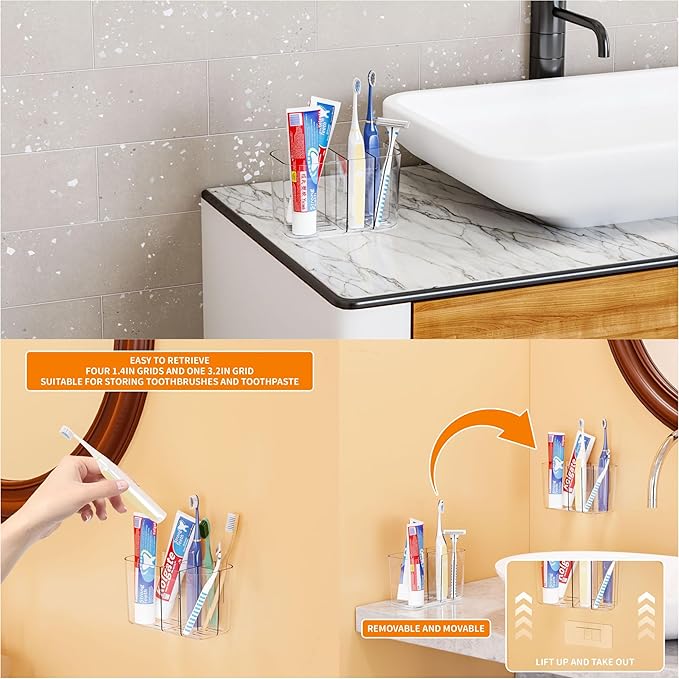 SuoXing 7 Pack Adhesive Corner Shower Caddies,100% Rustproof Acrylic Shower Shelves for Inside Shower,Large Capacity Plastic Wall Mounted Bathroom Shower Organizer with 8 Hooks,No Drilling,Clear