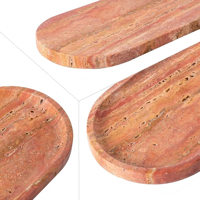 YKAJO Natural Red Limestone Tray 11.6"x5.9" - Stone Catchall Tray, Decorative Vanity & Bathroom Organizer for Jewelry, Perfume, Entryway, Kitchen Counter Decor