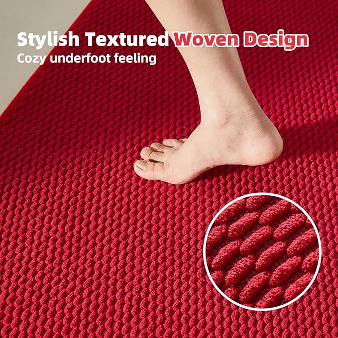 Christmas Bathroom Runner Rug, Long Bath Mat Washable Thin Quick Dry Low Pile Bathroom Runner Rugs 24 x 60 Non Slip, Red 24"x60"