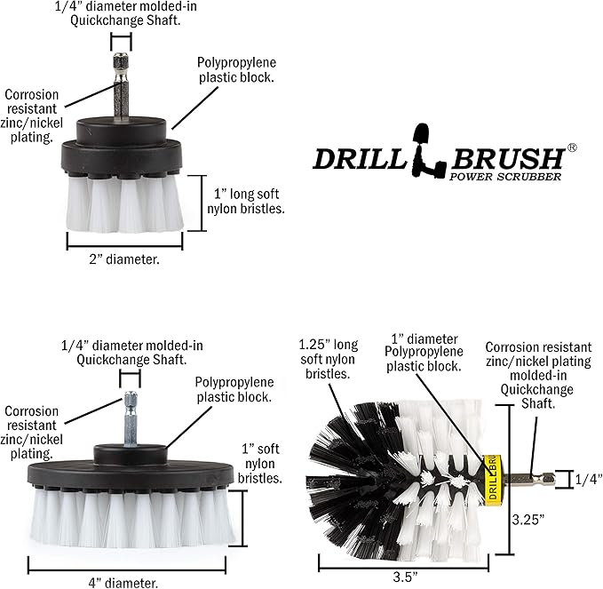 Drillbrush Cleaning Supplies - Detail Brush Set - Upholstery Cleaner Brush - Carpet Cleaner Scrub Brush - Auto Brush Cleaning - Car Cleaning Kit Interior Detailing Kit - Upholstery Cleaning Brush