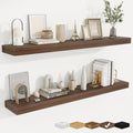 fuqing Floating Shelves for Wall, Wall Mounted Wood Floating Shelf with Invisible Brackets for Living Room, Bathroom, Bedroom, Kitchen Storage and Decor, 48 Inch Set of 2, Walnut