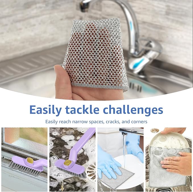 3Pcs Rotating Crevice Cleaning Brush with 5 Rags Multifunctional Gap Cleaning Brush Small Scrub Brush for Cleaning Sink Scrub Brush Bathroom Kitchen Edge Corner Window Track Cleaning Brush