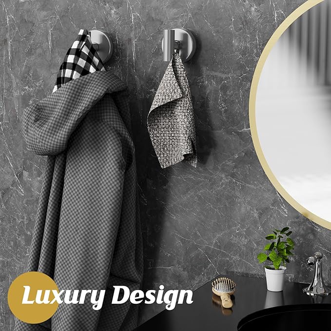 Suction Cup Hooks for Shower,Heavy Duty Shower Towel Suction Hooks,No Drill Wall Mounted Towel Hooks for Bathrooms Wall,Kitchen,Glass,Mirror,Tile to Hang Towels,Robes,Coat-Silver(4 Pack)