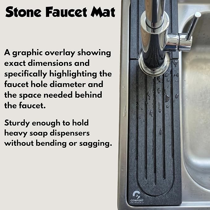 Stone Faucet Mat for Kitchen Sink, Quick Dry Diatomite Drying Mat for Counter, Faucet Splash Guard, Sink Protector, Water-Absorbing Tray for Bathroom or Countertop (Dark Gray, 20" x 4")
