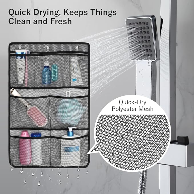 F-color Cruise Essentials 2026 - Mesh Shower Organizer Hanging with 7 Pockets for RV Gym Camping, Quick-Dry Portable Toiletry Bag with Metal Hooks for Bathroom Travel Toiletries