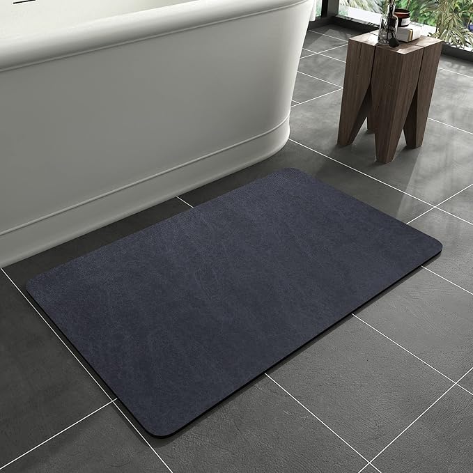 MontVoo -Bath Mat Rug-Rubber Backing Non Slip Quick Dry Absorbent Thin Bathroom Rugs Fit Under Door-Faux Suede Surface Bathroom Floor Mats-Shower Rug for in Front of Bathtub Shower Navy 20"x32"