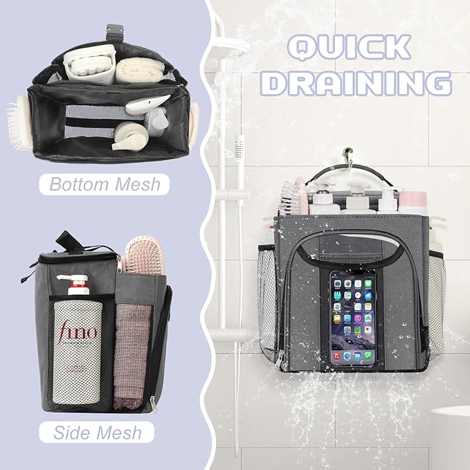 Attmu Mesh Shower Caddy Portable for Dorm College Essentials, Large Capacity Separate Compartment Hanging Toiletry Bag for College Student Camping Gym Travel Essentials (Gray)