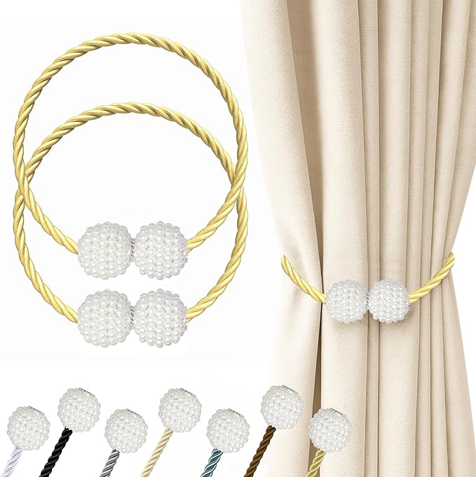 Hion Magnetic Curtain Tiebacks Golden 2pcs, Curtain Tiebacks Buckles Holdbacks Holders Hooks Clip for Home Bedroom Office Decorative Curtain