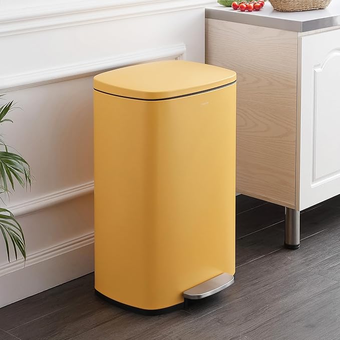 happimess HPM1006L Connor Rectangular 13.2-Gallon Trash Can with Soft-Close Lid and Free Mini Trash Can, Daffodil Yellow for Home, Kitchen, Bathroom, Living Room, Office