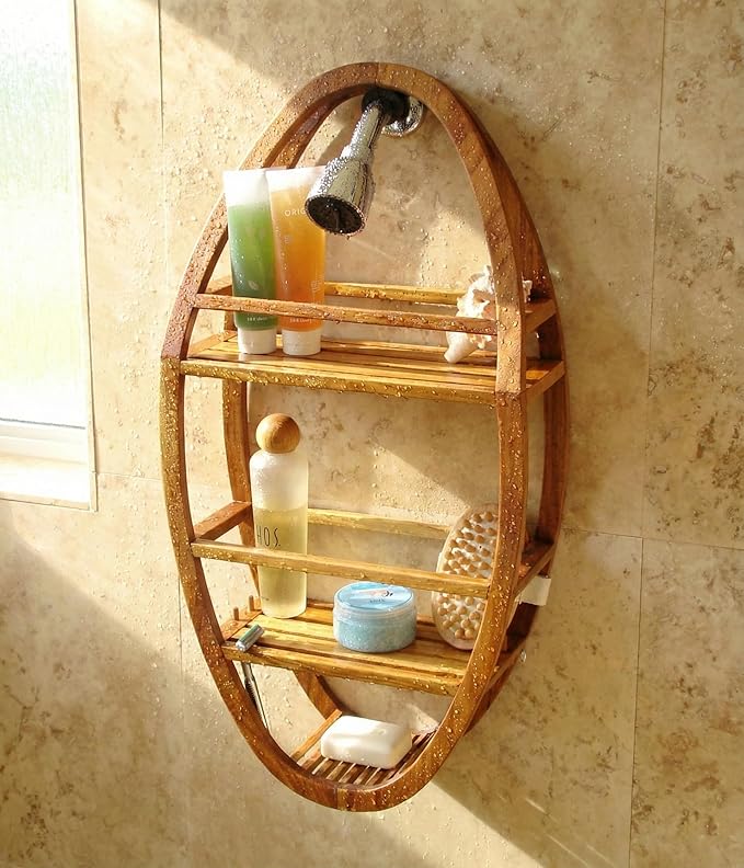 AquaTeak Patented Moa Oval Teak Shower Organizer - A. Caddy
