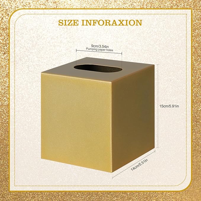 Metal Square Tissue Box lid, Modern Facial Tissue Holder for Bathroom Vanity Tops, Bedroom Dressers, Nightstands, Desks, Offices (Gold)