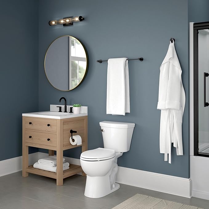 Franklin Brass Kildare 3-Piece Bathroom Set Matte Black 18" + 6" Towel Rack, Toilet Paper Holder/Hand Towel Holder, Hook | 3-Piece Bath Hardware Accessories Set KLD63-MB