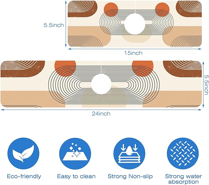 Abstract Minimalistic Geometric Sink Faucet Absorbing Mat Sink Splash Guard Faucet Mat Draining Mat Fast Drying Sink Protectors for Kitchen and Bathroom 5.5"×24"