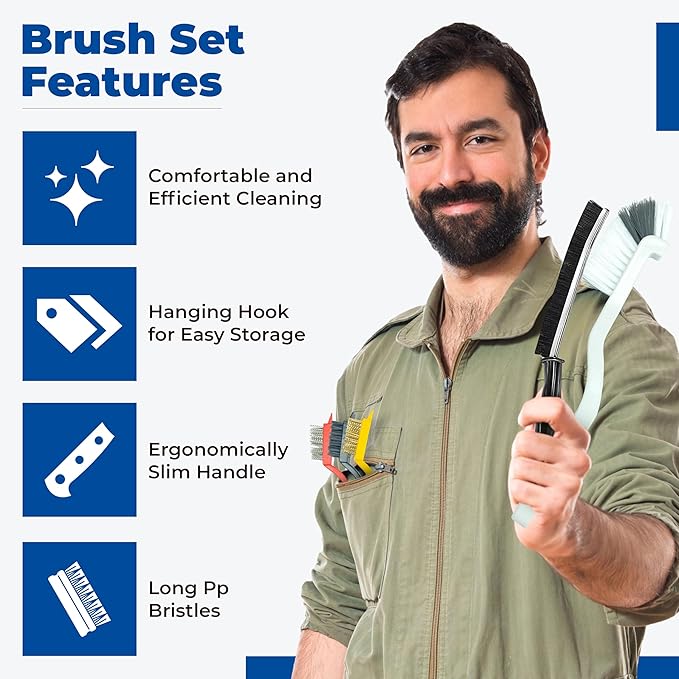 Multi-Purpose Cleaning Brush Set - with Stiff Nylon Bristles and Small Wire Brass/Steel Bristles, Crevice Cleaning Brush Ideal for Kitchen, Bathroom, Home, Window Tracks, Bathtub, Vehicle and More