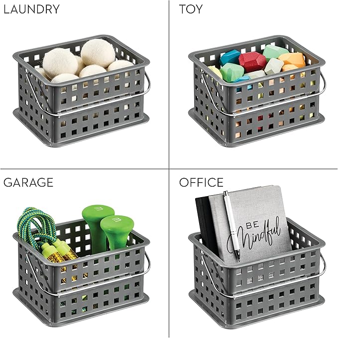 iDesign Plastic Shower Caddy Basket with Handle for Bathroom or College Dorm - Gray - Made in USA