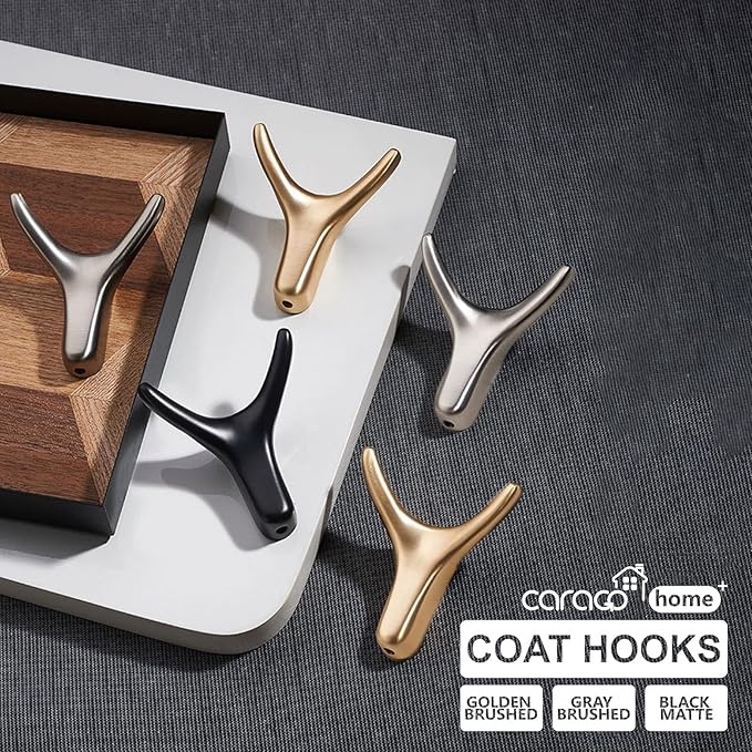 CARAGO Coat Hooks, Towel Hooks for Bathroom,3 Packs Metal Heavy Duty Wall Hooks, Suitable for Cloakroom, Living Room, Kitchen, Bathroom, for Hanging Clothes, Hats, Bags, Towels (Black Matte)