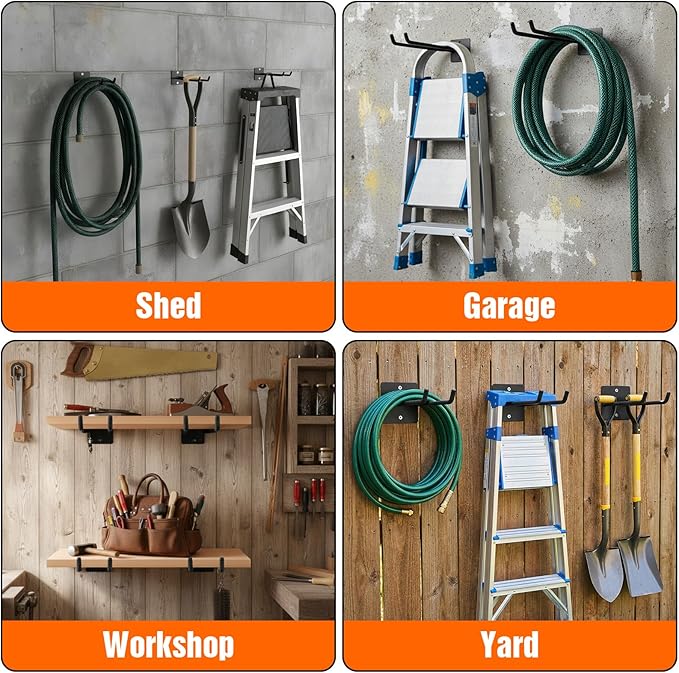 14 Inches Extra Large Garage Hooks, 4 Pack Heavy Duty Tool Organizer Wall Mount Hangers, Long Utility Storage Hooks for Car Tires, Chairs, Ladders, Ropes, Garden Tools, Power Tools