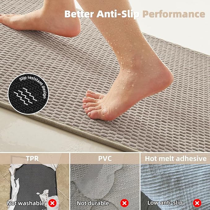 Bathroom Rugs Non Slip Washable, Super Absorbent Thin Bath Mat Quick Dry Low Pile Bathroom Rug, Beige 24"x36"