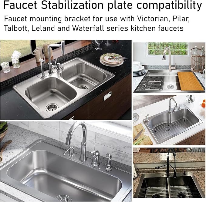 Faucet Stabilization Plate for Delta Rp37490 Victorian Sink Retaining Plate, Faucet Reinforcement Plate Baseplate 3 Hole Under Sink Faucet Bracket, Black