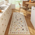 Rugcomf Runner Rug for Kitchen Non Slip 2'6''x8' Washable Rugs with Rubber Backing Soft Floral Animal Cat Carpet Runner for Kitchen Laundry Bedroom Bathroom, Beige