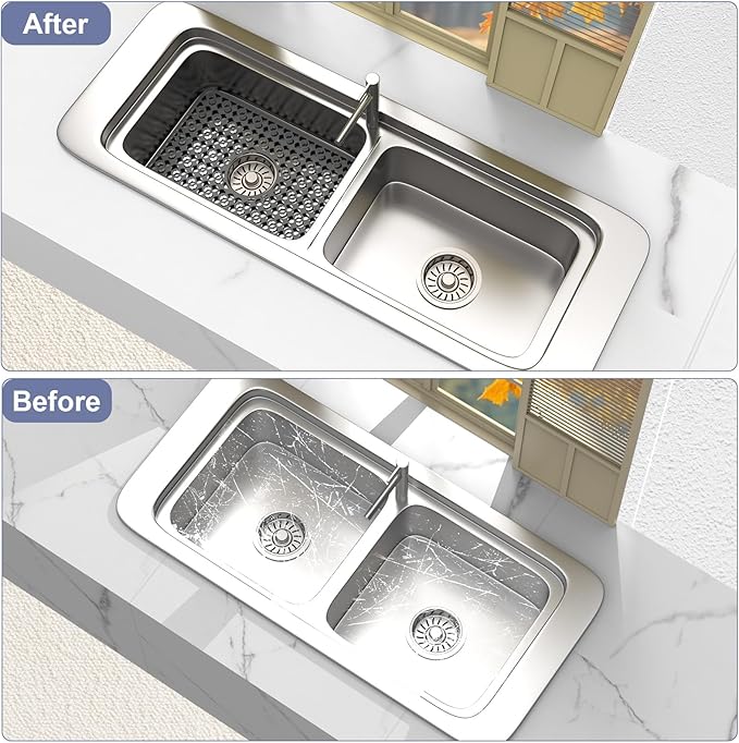 TOOVEM Kitchen Sink Mats, 11.5 x 18.2 Inch Sink Protectors for Kitchen Sink, Silicone Heat Resistant Non-Slip for Bottom of Kitchen Stainless Steel Sink Mats, Grey