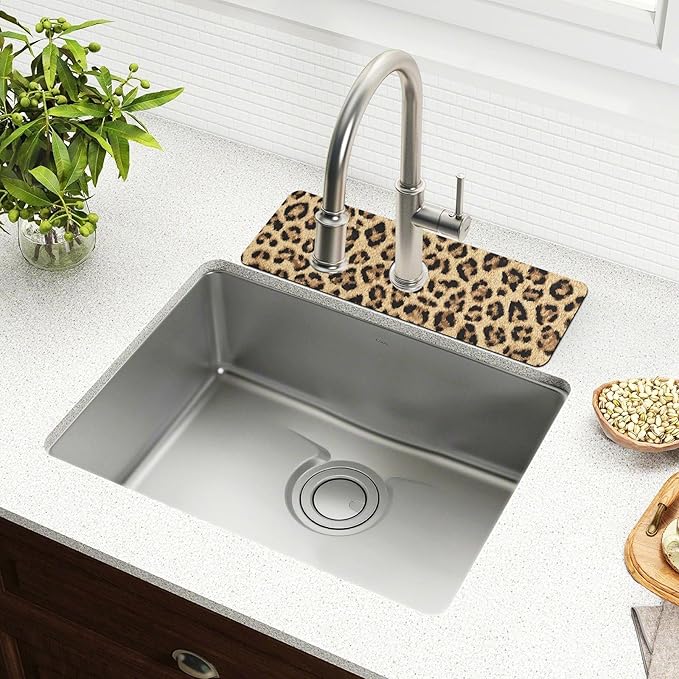 Kitchen Sink Splash Guard 1 PC 30 Inch Sink Faucet Mat Splash Guard for Bathroom Countertop Water Absorbent Foldable Cuttable Soft Washable Classical Leopard Print
