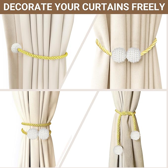 Hion Magnetic Curtain Tiebacks Golden 2pcs, Curtain Tiebacks Buckles Holdbacks Holders Hooks Clip for Home Bedroom Office Decorative Curtain
