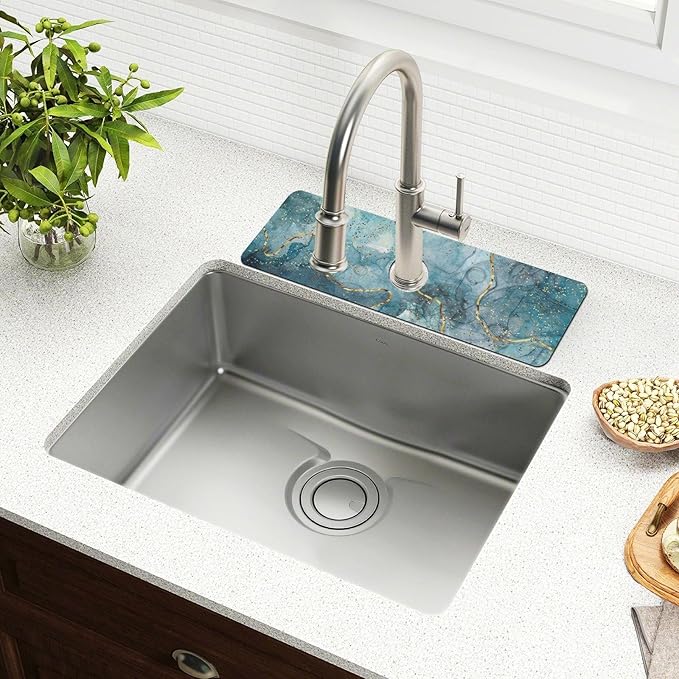 Kitchen Faucet Absorbing Mat Sink Splash Guard Behind Faucet Drip Catcher Trimmable for Bathroom RV Bar 14.7x5.4in 2PCS Green Marble