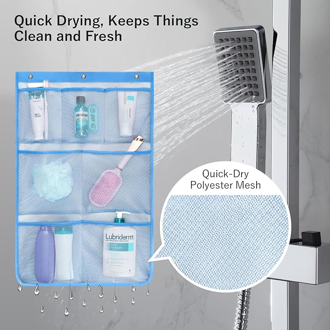 F-color Cruise Essentials 2026 - Mesh Shower Organizer Hanging with 7 Pockets for RV Gym Camping, Quick-Dry Portable Toiletry Bag with Metal Hooks for Bathroom Travel Toiletries