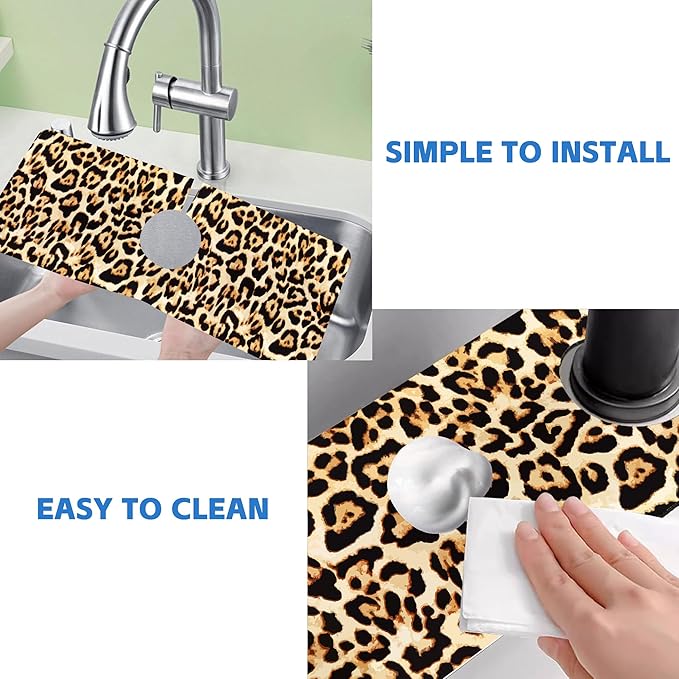 Abstract Brown Leopard Dish Drying Mat for Kitchen Sink Splash Guard Behind Faucet Sink Mat Absorbent Fast Drying Faucet Draining Mat for Bathroom Kitchen 5.5"×15"
