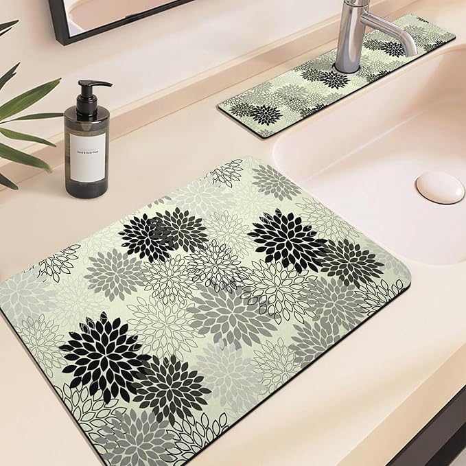 19.5" x 12" Dish Drying Mat & 24" x 5.5" Sink Splash Guard, Super Absorbent Drainer Rack Mat for Kitchen Counter Coffee Bar