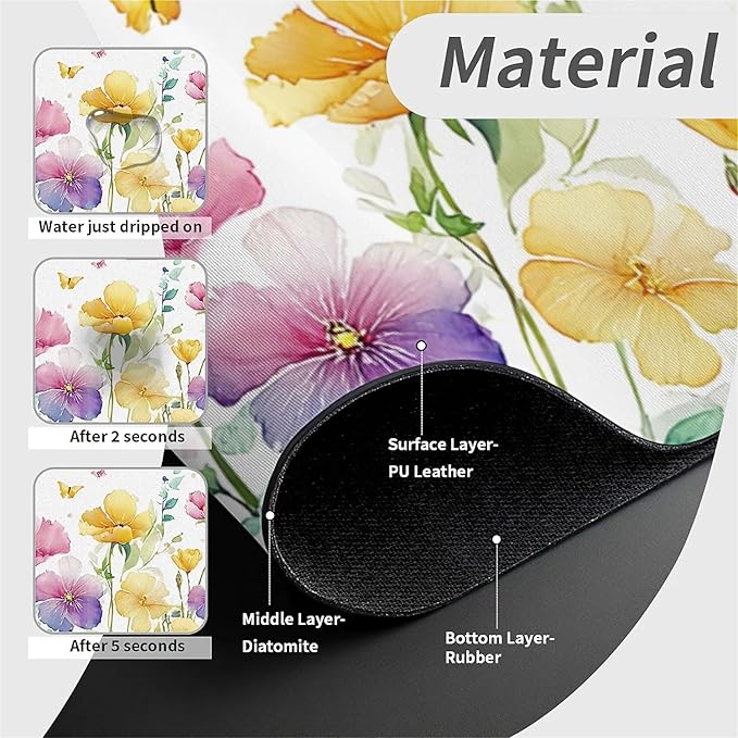 Kitchen Sink Splash Guard，Spring flowers with hummingbirds Faucet Mat Sink Gadgets-Super Absorbent Fast Drying Mat Drip Catcher for Kitchen, Bathroom,Sink Mat, Dish Drying Mat, Bathroom(15" X 5.5" )