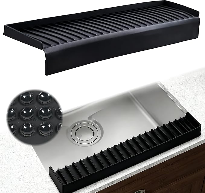 Silicone Sink Edge Protector 24", Kitchen Faucet Splash Guard with Suction Cups, Tilt and Cuttable Edge Guard, Multi-function Sink Accessories for Kitchen, Bathroom, Steel, Granite, Quartz Countertop
