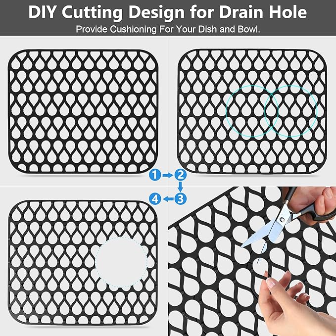 Sink Protectors for Kitchen Sink,2 PCS Silicone Kitchen Mat 13.58"x11.6",Non-Slip Bottom Guard Compatible with Farmhouse/Stainless Steel/Porcelain(Black)