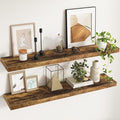 Fun Memories 48Inch Floating Shelves, 9.3Inch Deep Rustic Wall Shelves - Extra Deeper & Thicker Wall Mounted Storage Shelf for Kitchen, Farmhouse - Set of 2 - Rustic Brown
